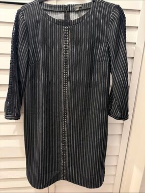 Ann Taylor Black Dress with White Pinstripe Pattern. Size S